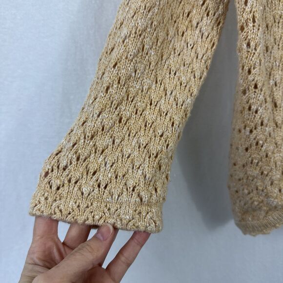 Christopher & Banks Handknit Crochet Open From Butter Yellow Cardigan Women’s L - Picture 5 of 8
